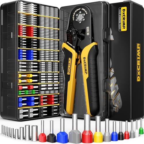DxCRIMP Set di Pinze Puntalini, Pinza Crimpatrice Capicorda, con 22 tipi di Puntalini isolati, non isolati e bi-wire, Connettori Elettrici 0,25-6 mm² Pinza Puntalini Esagonale, Pressatrice Multistrato