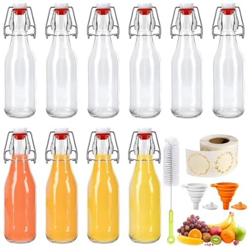 KIMIGO 10 Pezzi Bottiglie Vetro 250ml con Tappo Ermetico e Imbuto,Bottigliette di Vetro Piccole con Etichette e Imbuto,Bottiglie Riutilizzabili Bottiglie Vuote per Bevande Fatte in Casa,Birra,Succhi