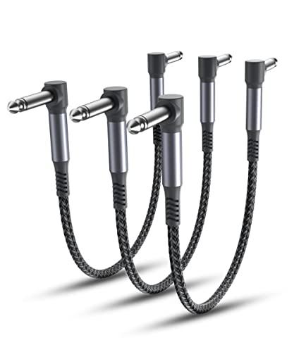 Elebase Cavi Patch per Chitarra per Pedali 15cm 3Pack,Cavo Jack 6,35mm Cavetto con Connettori Angolari per Strumenti Musicali TS Mono per Chitarra/Basso Pedaliera Effetti,Microfono Amp/Amplificatore