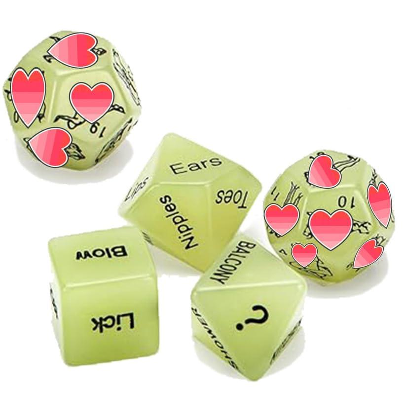 QiKKago Dadi Verdi Fluorescenti 5 in 1 per Sport E Fitness, La Notte Illumina Automaticamente, con Motivi di Azione Chiari, Regalo per Coppia-K5