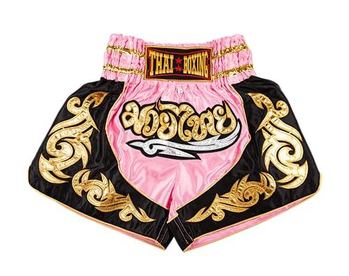 MUAY NATION Pantaloncini Muay Thai per Uomo e Donna, Pantaloncini da Boxe MMA dal Taglio Slim, Abbigliamento da Allenamento per Kickboxing (IT, Testo, L, Regular, Regular, Rosa)
