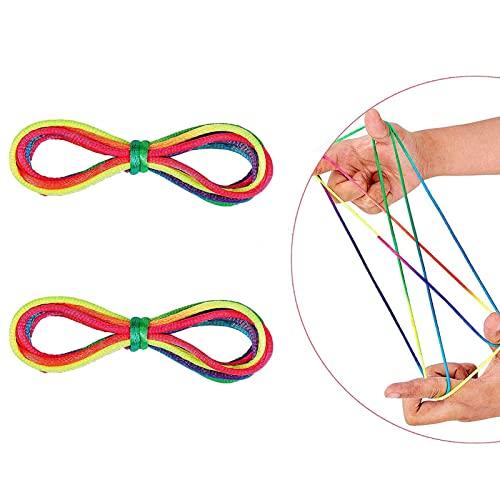 AONAT Giochi Di Corda Mano, 2 Pezzi Spago Arcobaleno Finger Twist Gioco di Corde Gioco da Dita, Finger game per ragazzi e ragazze 5+, lunghezza 78 cm ottimo come piccolo regalo