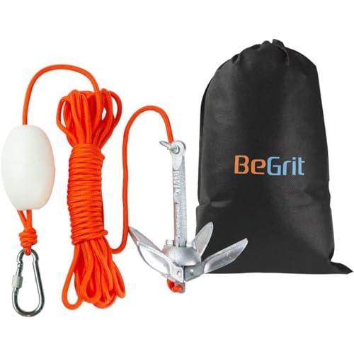 BeGrit Kit di Ancora Barca Kayak Pieghevole 0,7 kg Ancoraggio in Acciaio al Carbonio Ancorotto con Cima Grapnel Anchor per Canoe Jet Ski SUP Paddle Board con Corda da 10m e Borsa con Cordoncino