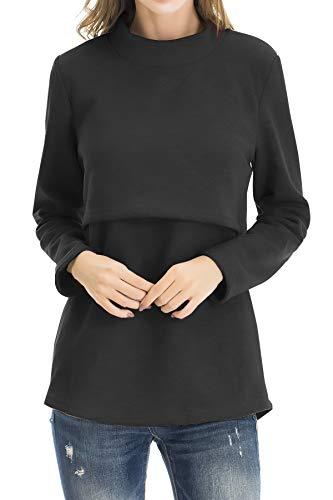 Smallshow Abbigliamento da Allattamento Invernale a Manica Lunga da Donna XL Black