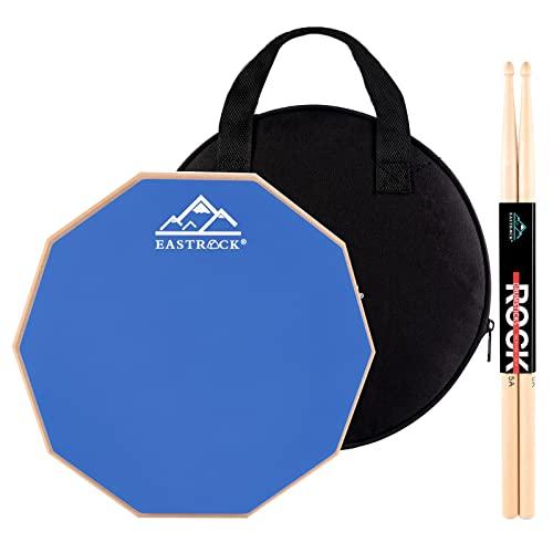 EASTROCK Practice Pad Drum,Drum Pad Set,pad batteria allenamento,bifacciale scorrevole,tamburo in gomma con bacchette e custodia per principianti,Blu