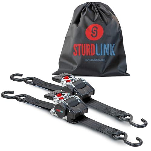 Cinghie di Tensionamento a Cricchetto Automatiche 50mm 3m con Ganci a S LC 750kg/1500kg x2 Pezzi | Avvolgitore Automatico | Per Rimorchio, Carrello Trasporto Moto Quad, Furgone | EN 12195-2 Sturdlink®