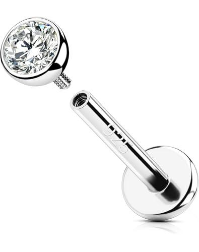 OUFER 16G Piercing Helix Filettato Interno Labret Piercing Argento 925 Orecchini Tragus Trasparente 3 mm CZ Gioielli Per Il Corpo 8 mm