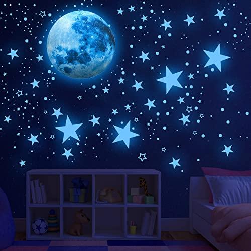 498PCS Stelle Fluorescenti Adesive Soffitto Adesivi da Parete Fluorescenti Adesivi Murali Bambini Decorazioni Parete Stelle Luna Dots Adesivo Muro Luminoso Decorazione per Soggiorno Cameretta Bambino