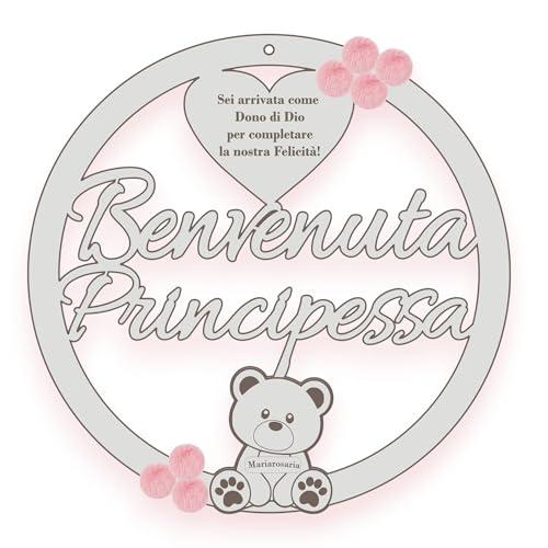 Fiocco Nascita Personalizzato - Fuoriporta/Ghirlanda per Bimbo o Bimba - Decorazione Cameretta - Regalo Battesimo, Baby Shower - Con Fiori - Made in Italy