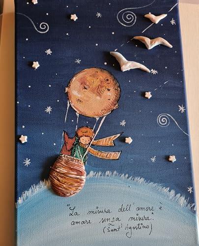 1 Quadro Stampato su tela,piccolo principe,frase personalizzabile,bomboniera comunione,battesimo,cresima,regalo amici e famigliari