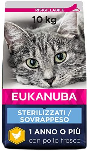 Eukanuba Sterilised/Weight Control - Alimento Completo per il controllo del peso di Gatti Adulti, Crocchette al Pollo - 10 Kg