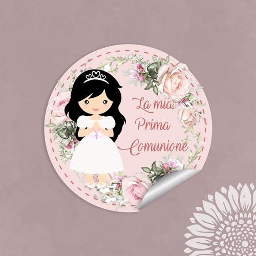30 pezzi Adesivi tondi Prima Comunione Bimba, 40 mm, etichette, thank you stickers, grazie, festa, tondo, rotondo (C35-A)