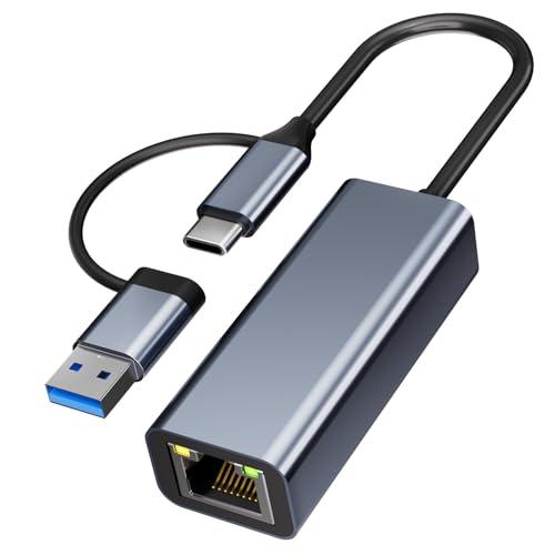 Adattatore USB Ethernet 1000Mbps,2 in 1 Adattatore Ethernet USB C,adattatore USb C EtherNet RJ45 1Gbps,adattatore eTher net USb,U Sb c ether net per MacBook,iPad,iPhone,Surface,Windows,MAC,IOS,Linux