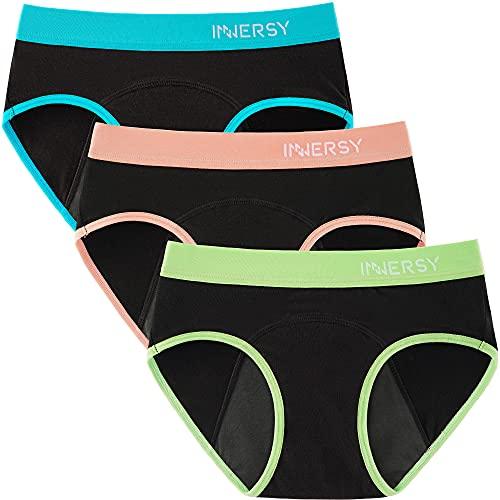 INNERSY Mutandine Ciclo Mestruale Ragazza Cotone Elasticizzati Mutande Mestruali Nero Pacco da 3 (16 Anni, Nero Colorato)