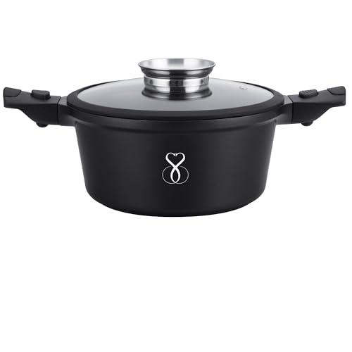 Stone&Stone Pentola 24 cm Antiaderente Professionale con Tecnologia Tedesca, Fondo Acciaio, Casseruola Cuoci Pasta, per Induzione Gas e Forno, Senza PFOA, 24cm, Alta Resistenza, Cottura Uniforme