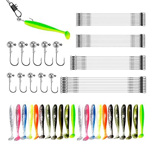 75pezzi Accessori per La Pesca, 40pezzi leader pesca in Acciaio con Scatto e Girella,22pezzi Esche Artificiali,10pezzi Testine Piombate Spinning, per Pesci d'Acqua Salata e d'Acqua Dolce