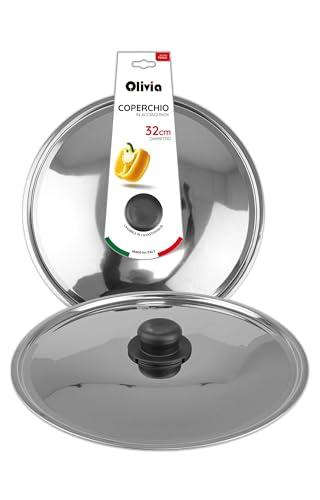 IPEA Coperchio per Padella o Pentola in Acciaio Inox - 20/22 / 24/26 / 28/30 / 32 cm - Coperchio Rotondo Universale con Pomello per Padelle da Cucina - Lavabile Lavastoviglie - 32 cm