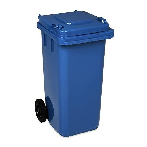 Jestic, bidone per rifiuti, 120 l, ruote in gomma piena silenziose Blu