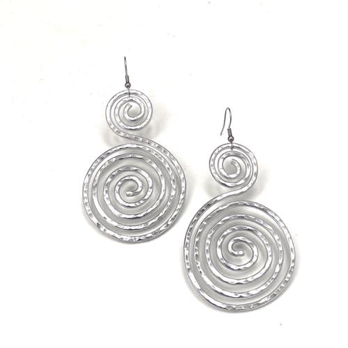 Orecchini Donna leggerissimi Pendenti a Spirale, orecchini in Alluminio Anallergico Artigianali color Argento