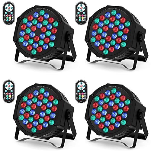 U`King 4 Pezzi 72W Par LED RGB, 36 LED Luci da Palco con Telecomando e Attivato dal Suono, Discoteca Illuminazione Palco per Feste Bar DJ Discoteca Matrimonio Concerti Halloween Natale