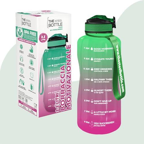 THE STEEL BOTTLE - Borraccia motivazionale sportiva palestra 2.2 Litri con livelli e indicatore del tempo, cannuccia e fasce orarie - BPA e Phthalate Free - chiusura ermetica