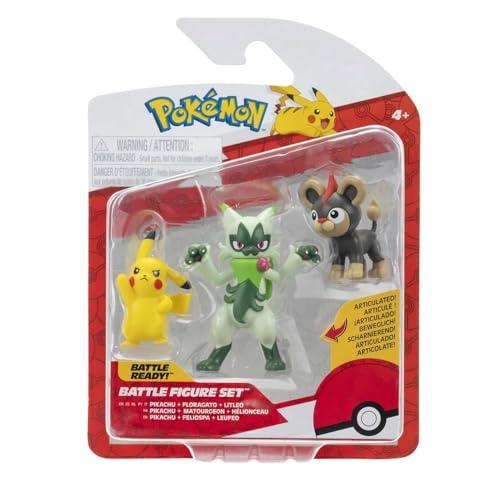 Pokémon Confezione da 3 figure da battaglia - Caratteristiche 2 pollici Litleo e Pikachu e 3 pollici Floragato Battle Figure