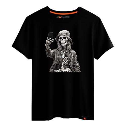Magmatic - Maglietta Casco Audio Scheletro, per Uomo Unisex Bambino, Collezione Oh My Skull T Shirt Nera Premium 100% Cotone, Teschio, Testa di Morto, Regalo Rock, Biker, Punk Fan di Teschi