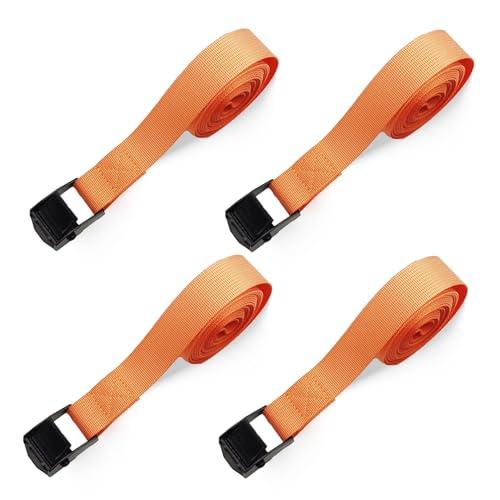 SHUBEIEUMI 4 PCS Cinghie di Fissaggio a Cricchetto, Cinghia di Ancoraggio con Chiusura, Adatto per Moto, Auto, Portabiciclette, 50cm x 2cm Cinghie di Tensione(Arancione)