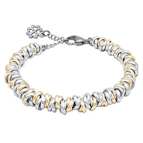 ParticolarModa Bracciale regolabile pendente charm quadrifoglio portafortuna nodini intrecciato 6 mm (Regolabile da 16 a 19 cm (x polso 13-15), Argentato/Dorato)