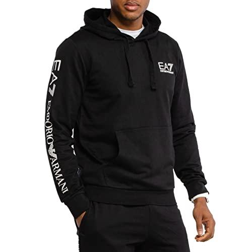 Emporio Armani Felpa Uomo con Cappuccio EA7 8NPM18 PJ05Z, Sweatshirt Hoodie (Nero/ Logo Bianco, S)