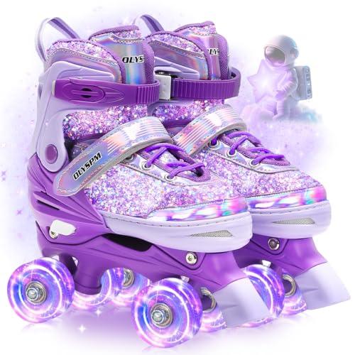 OLYSPM Pattini a Rotelle Bambina,Tomaia Fluorescente,Roller Bambina Regolabili con 8 Illuminante Ruote Gli Oggetti per Ragazzi,Ragazze e Principianti(Viola)