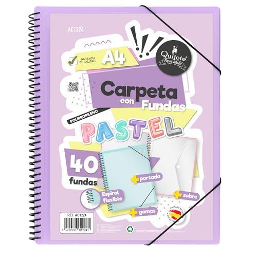Starplast Cartella Buste Spirale Flessibile - 40 buste trasparenti, A4, chiusura elastica, copertina in polipropilene, copertina personalizzabile, per uso scolastico e ufficio - colore Lilla