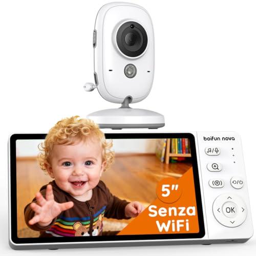 boifun nova Baby Monitor Video e Audio 5″ IPS 2026, Telecamera 1080P, Visione Notturna Invisibile, Plug & Play Senza WiFi per Neonati, VOX, Audio Bidirezionale, Zoom 3x, Ninne Nanne, Temperatura