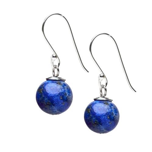 Orecchini da donna | Orecchini pendenti pendenti in argento sterling con pietre preziose naturali fatte a mano da donna Orecchini con perline a sfera da 10 mm | Regalo per donne (lapislazzuli blu)