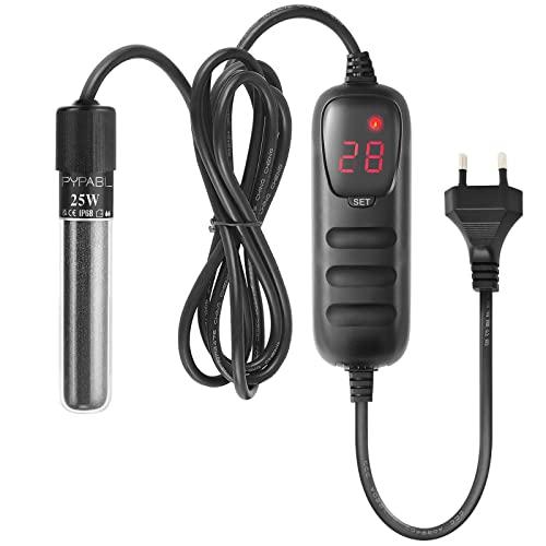 PYPABL Mini Riscaldatore per Acquario, 25W 50W 100W Piccolo Riscaldatore per Acquario Sommerso con Controller Esterno per Vasca Pesci e Tartarughe da 3-100L(25W per 3-25L)