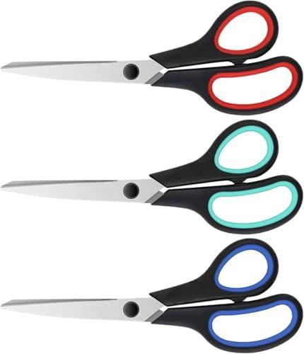 Confezione da 3 forbici in acciaio inox da 20,3 cm con lame ultra affilate e impugnatura comoda, forbici multiuso per ufficio, casa, scuola, cucito fai da te