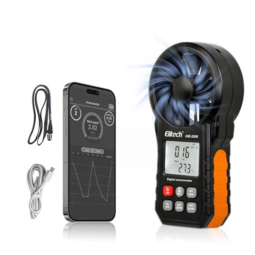 Elitech Anemometro Digitale Bluetooth, Misuratore di Velocità del Vento e Temperatura, per Misurazioni Flusso Aria HVAC, Controllo Ambientale, Calcolo CFM/CMM ANE-200W