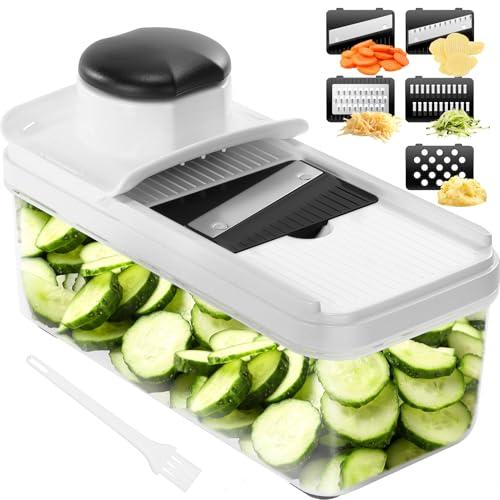 Mandolina per Verdure, Affetta Taglia Verdure Manuale, Mandolina Affettatrice Professionale, con 5 Lame Intercambiabili per Cipolla Cetriolo Zucchine Carote