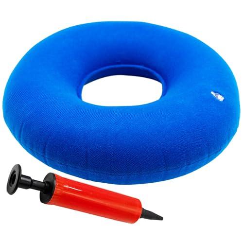 Donut Cuscino gonfiabile ad anello,cuscino in spugna,per sedersi,emorroidi,prostata,gravidanza, post-operatorio e sciatica,adatto per auto,ufficio e viaggi (blu) con 1 Pompetta
