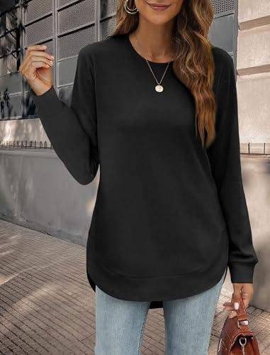 Felpa da donna girocollo a maniche lunghe con orlo curvo, nero, XX-Large