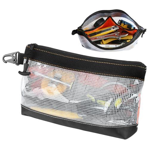 FRETONBA Small Tool Zipper Pouch, Borsa Porta Attrezzi Materiale Pvc Trasparente, Borsa Attrezzi Lavoro Impermeabile e Antistatico, Astuccio Piccolo Gancio In Metallo