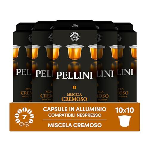 Pellini Cremoso, 100 Capsule in Alluminio Compatibili Nespresso, Miscela di Caffè Arabica e Robusta dal Gusto Avvolgente, Speziato con Note di Caramello e Nocciola, 10 Confezioni da 10 Capsule