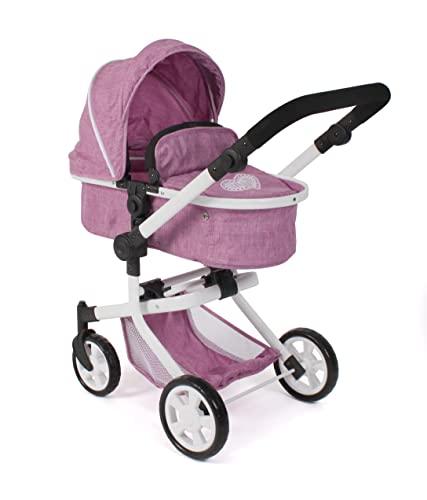 Bayer Chic 2000 - Passeggino per bambole Mika, passeggino combinato 2 in 1 per bambini dai 4 agli 8 anni, jeans rosa, 595-62, 73 x 41 x 82 cm