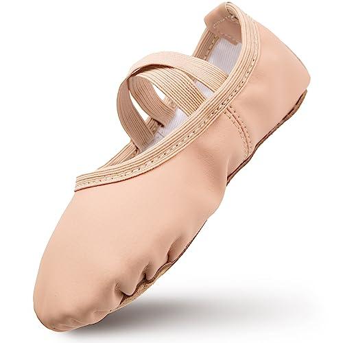 Scarpette Danza Classica Bambina in Pelle Scarpe da Ballo Fodera in Cotone Ispessito Ragazze Ballerina Scarpe con Cinghie Elastiche Incrociate Balletto Rosa EU 27