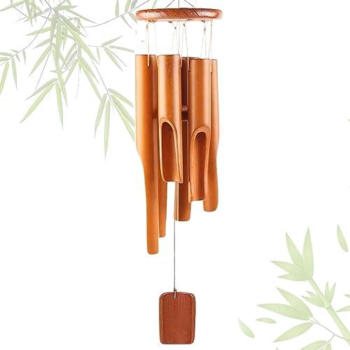 DONGDA Campanelli a vento in bambù, 6 tubi, campanelli a vento in legno per esterni e interni, scacciapensieri in bambù per giardino, 75 cm, perfetto per giardino, cortile, patio, regali commemorativi
