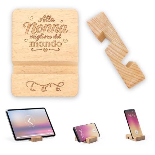 NM Idee Regalo Porta Cellulare Universale da Tavolo Porta Telefono in Legno base Supporto per smartphone Doppia scanalatura per iPhone tablet ipad