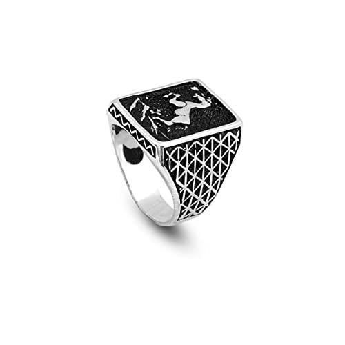 Jewellery Pit - Anello Animale con Cavallo, Sigillo Gotico in Argento 925 – Gioiello da Uomo Lucido e Inciso, Perfetto per Motociclisti e Anello di Fidanzamento, con Panno per Lucidare
