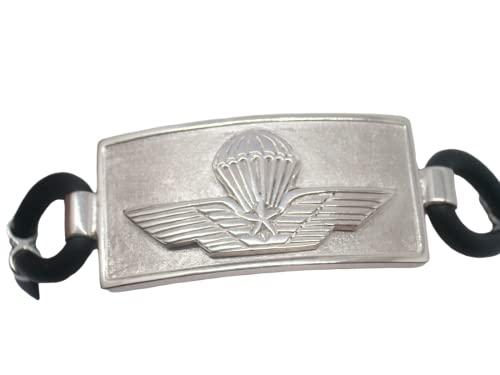 Paracadutisti : Braccialetto in Argento 925 e Caucciù - Bracciale con Simbolo dei Parà - Brevetto - Fregio - Stemma -