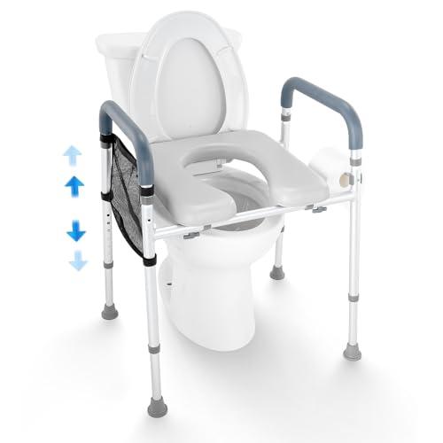 VEVOR Sedile WC Rialzato, Altezza Regolabile tra 49,9 a 64,9 cm, Portata max. 158 kg, Telaio in Alluminio Imbottito, Sedile WC Rialzato Universale, per Anziani, Disabili, Incinte, Ausilio da Bagno