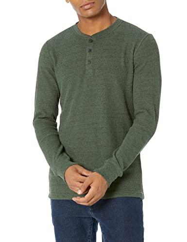 Amazon Essentials Felpa con Collo Serafino a Nido D’Ape a Maniche Lunghe Slim Uomo, Verde Oliva Puntinato, S